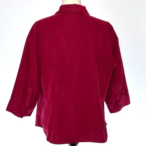 Dress Barn Red Pleated Button-Up Top 14/16 - Picture 3 of 8